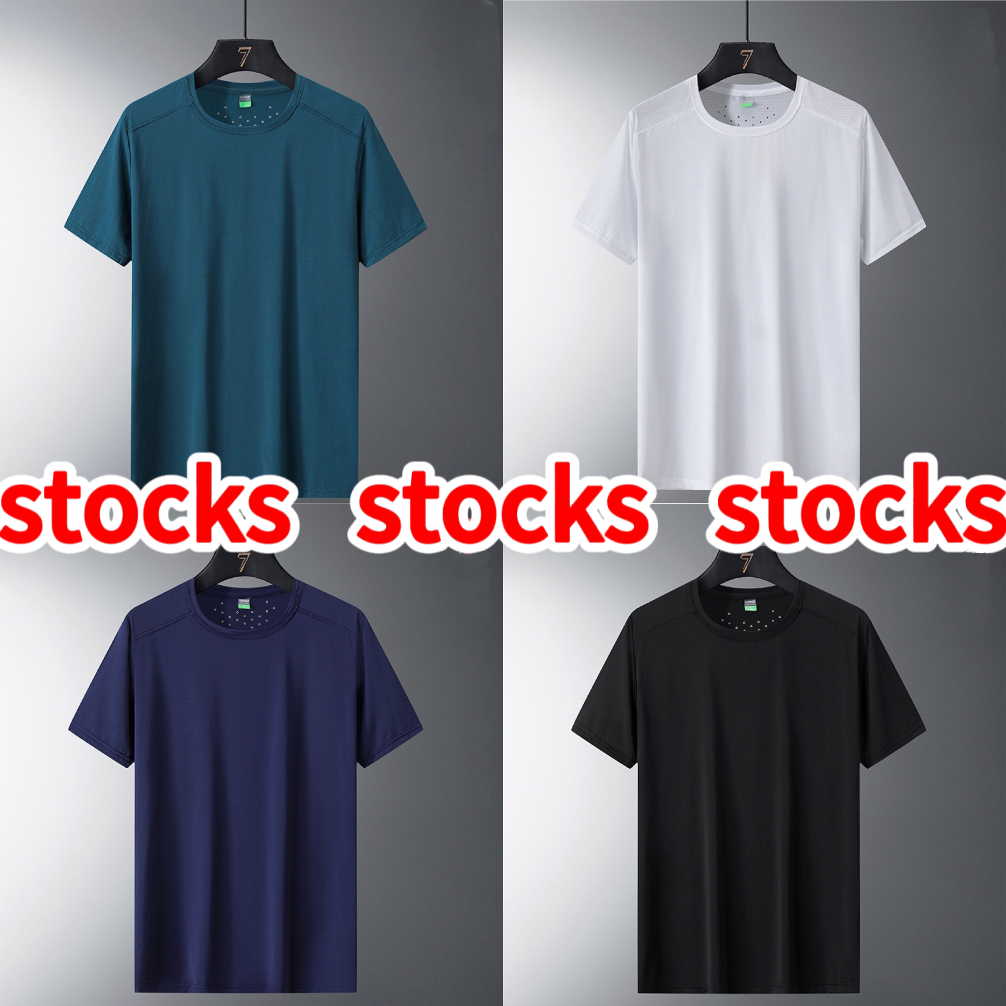 Stock&ready made- Men's   sports fitness short-sleeved T-shirt summer thin round neck dry breathable men's tops ice feeling dry
