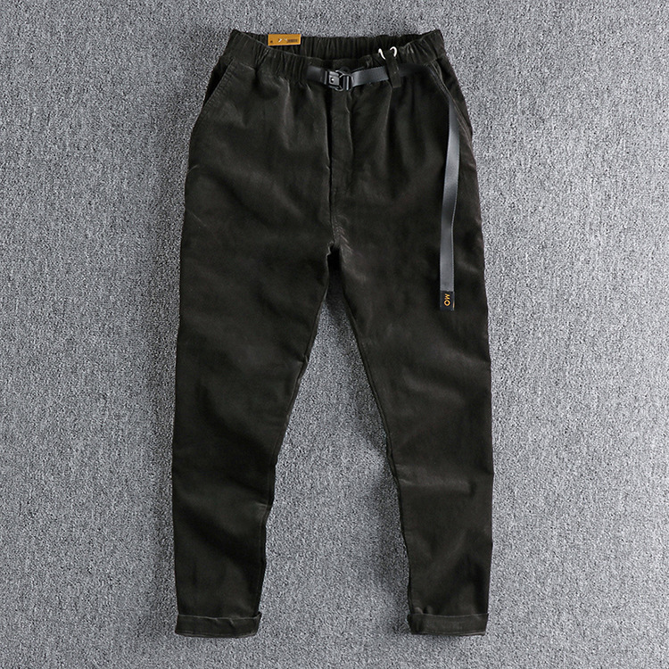 GrogeousBen Men's Washed corduroy fabric cargo casual pants for men Retro trend slim pants for youth