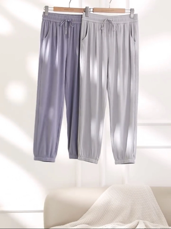 GrogeousBen Women Girls Summer slacks thin silk knickerbockers new style loose tie foot casual drawstring summer sports long pants