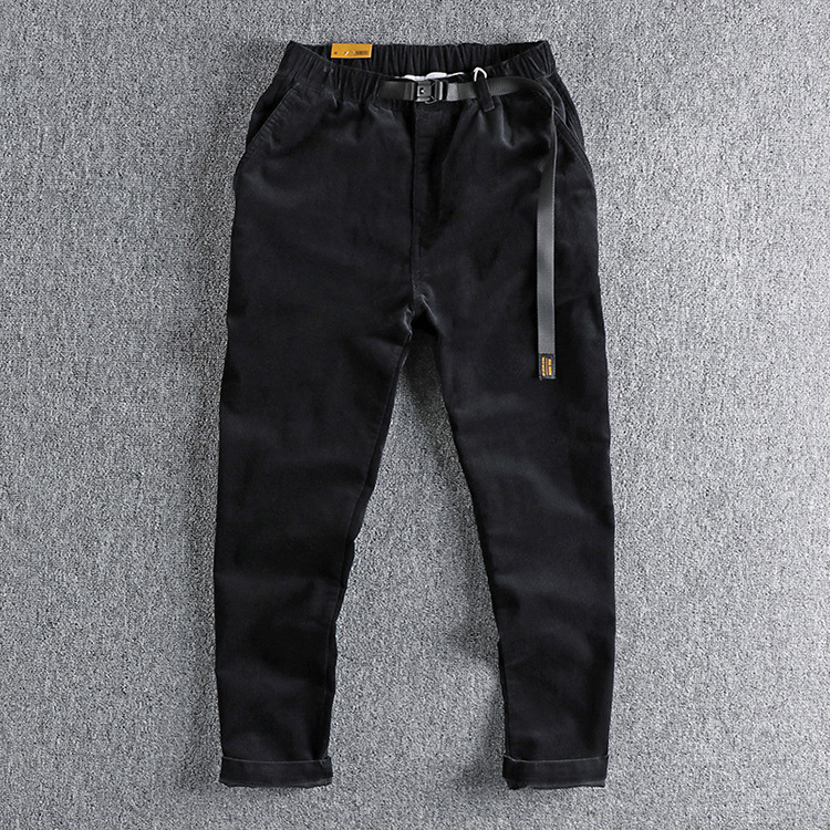 GrogeousBen Men's Washed corduroy fabric cargo casual pants for men Retro trend slim pants for youth