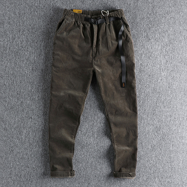 GrogeousBen Men's Washed corduroy fabric cargo casual pants for men Retro trend slim pants for youth