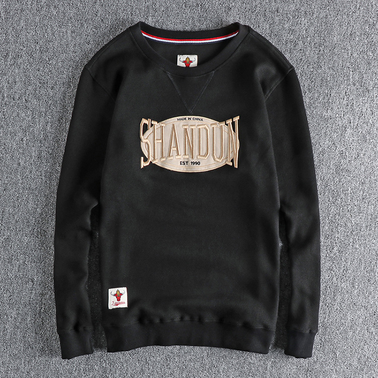 GrogeousBen Men's Autumn new woven pineapple pattern knitted fabric round neck hoodie male heavy industry embroidery letter sweatshirt