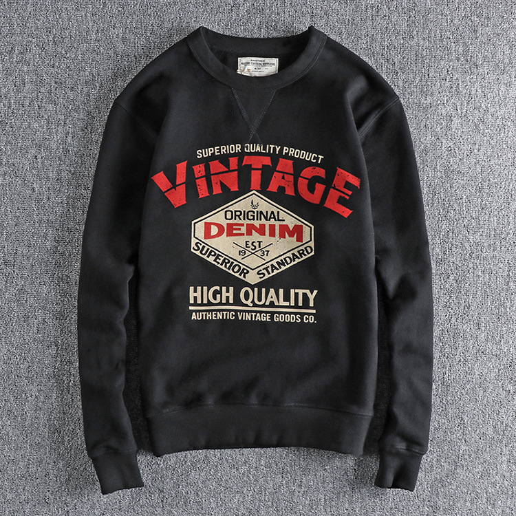 GrogeousBen Men's print crewneck hoodie men's fleece thick soft waxy youth cotton man