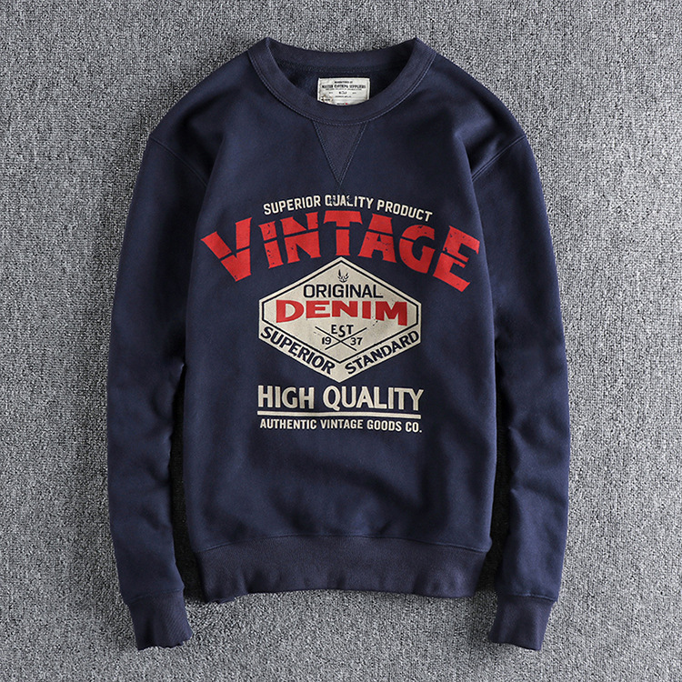 GrogeousBen Men's print crewneck hoodie men's fleece thick soft waxy youth cotton man