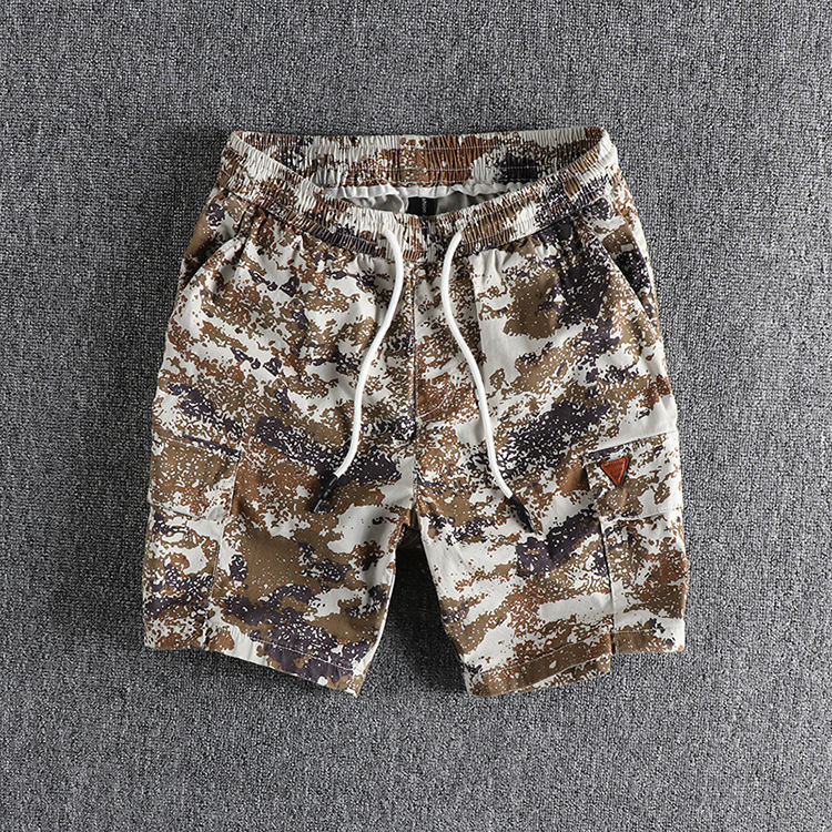 GrogeousBen Men's  Summer men's Camouflage Shorts micro Elastic Waist drawstring casual loose straight leg Cargo Shorts For Men