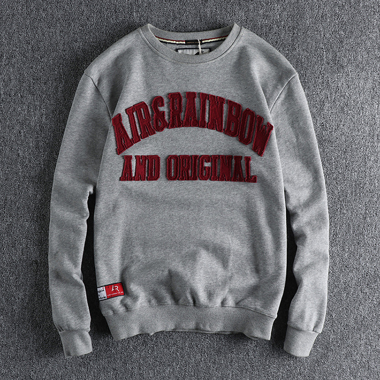 GrogeousBen Men's Letter patch cloth embroidery washed pure cotton wool circle hoodie for men