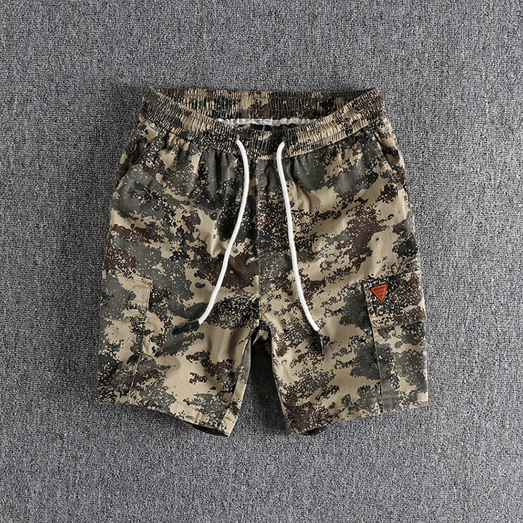 GrogeousBen Men's  Summer men's Camouflage Shorts micro Elastic Waist drawstring casual loose straight leg Cargo Shorts For Men