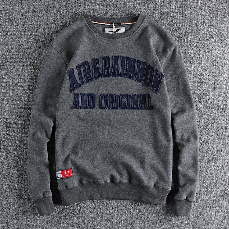 GrogeousBen Men's Letter patch cloth embroidery washed pure cotton wool circle hoodie for men