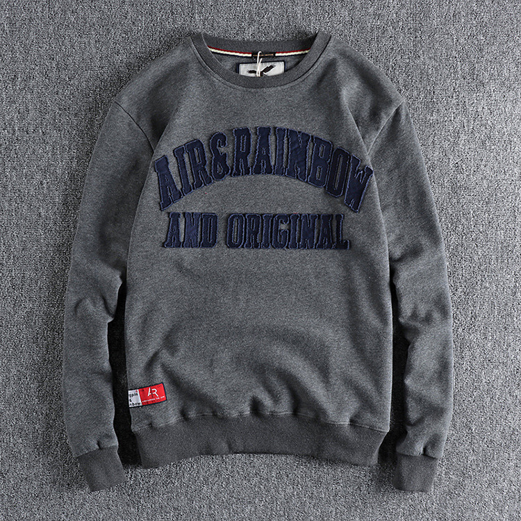 GrogeousBen Men's Letter patch cloth embroidery washed pure cotton wool circle hoodie for men