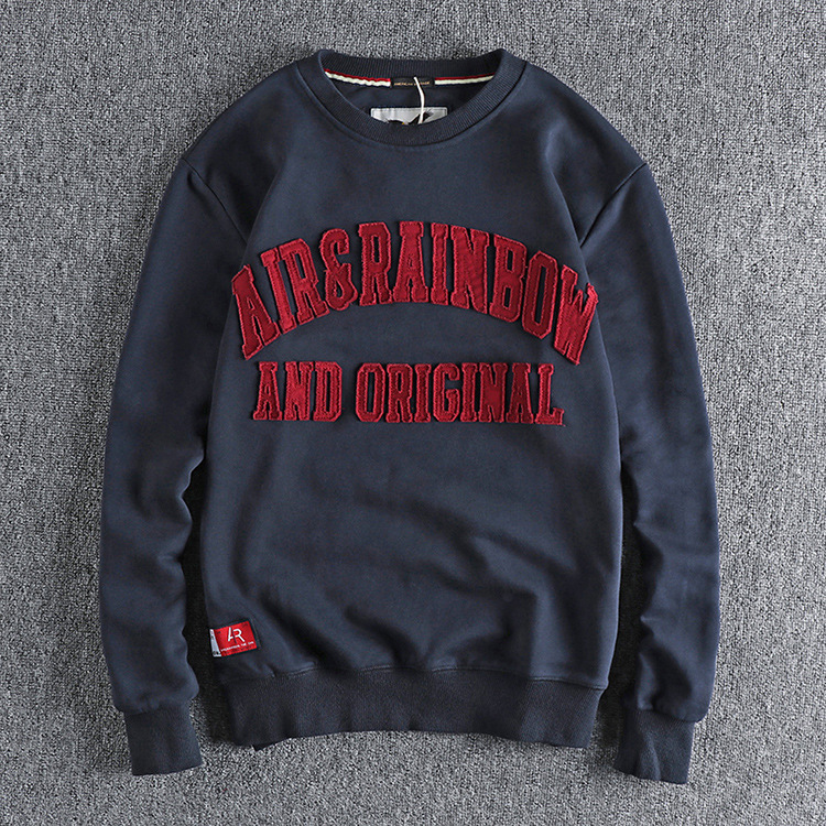 GrogeousBen Men's Letter patch cloth embroidery washed pure cotton wool circle hoodie for men