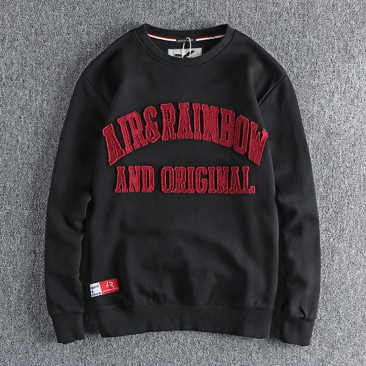 GrogeousBen Men's Letter patch cloth embroidery washed pure cotton wool circle hoodie for men