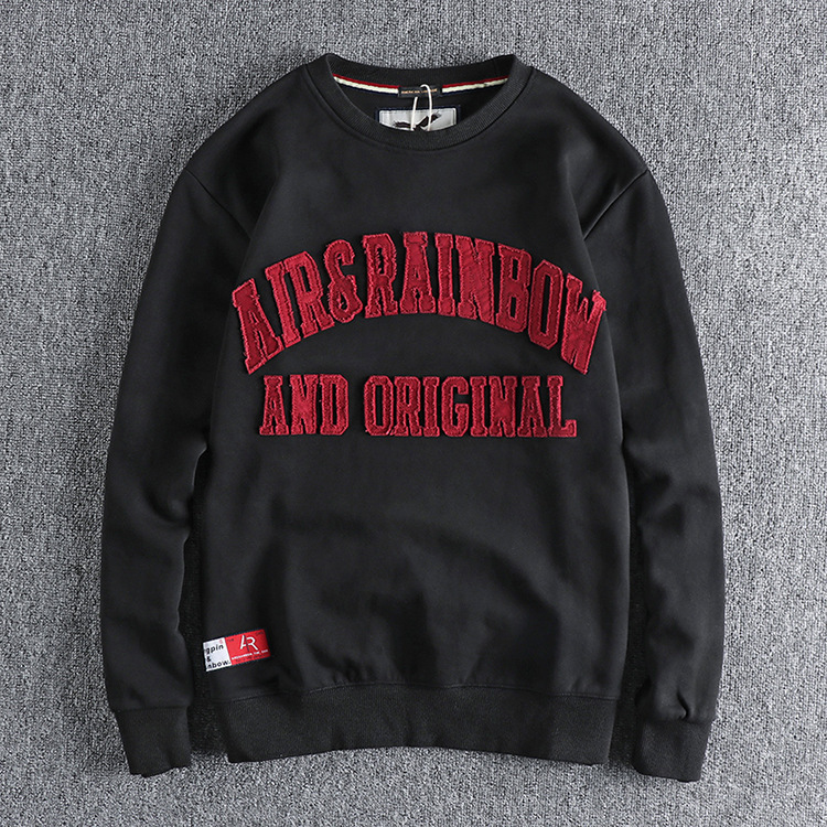 GrogeousBen Men's Letter patch cloth embroidery washed pure cotton wool circle hoodie for men