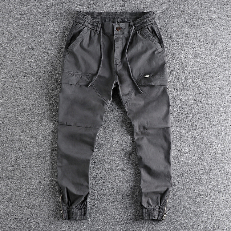 GrogeousBen Men's high quality stretch woven loose fit men cargo pants elastic waistband