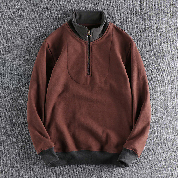 GrogeousBen Men'sNew casual half zip sweatshirt stand up collar contrast color jumper custom youth pullover long sleeve sweatshirt