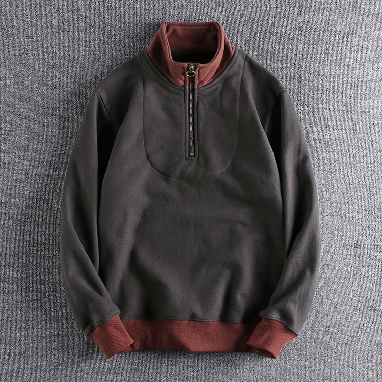 GrogeousBen Men'sNew casual half zip sweatshirt stand up collar contrast color jumper custom youth pullover long sleeve sweatshirt