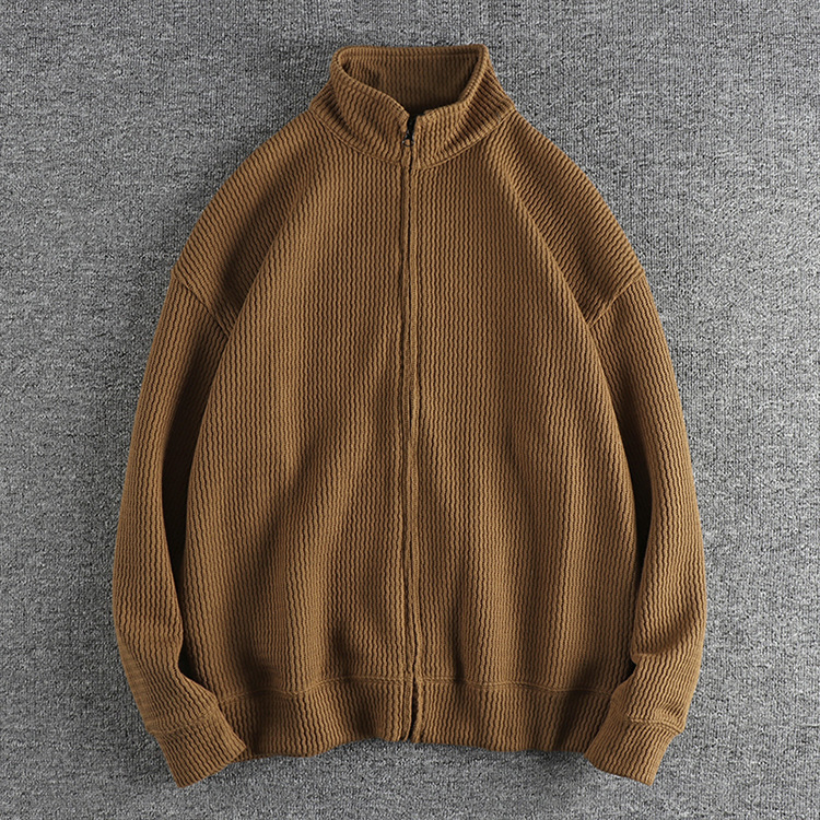 GrogeousBen Men's Winter Solid Back Label Standing Neck Sweater Vintage Loose Cardigan Knit Men's