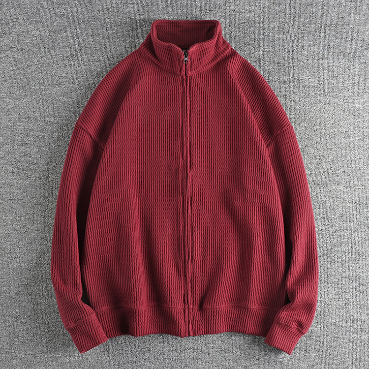 GrogeousBen Men's Winter Solid Back Label Standing Neck Sweater Vintage Loose Cardigan Knit Men's