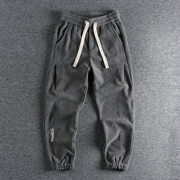 GrogeousBen Men's Corduroy casual pants men's three-dimensional cut hang shape all the youth sports sweatpants