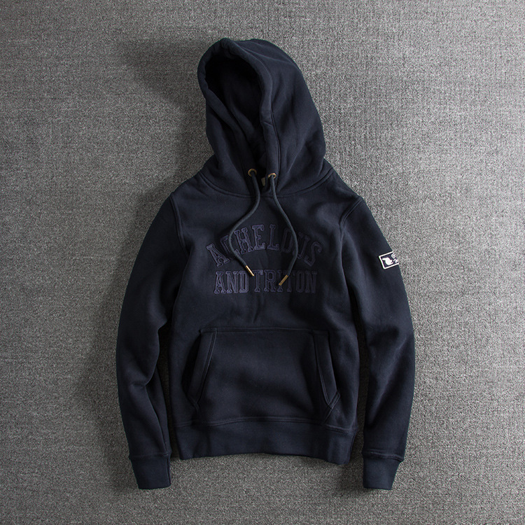 GrogeousBen Men'sHigh Quality High Street Navy  Fashion Pattern Vintage Pullover Unisex Men'S Hoodies