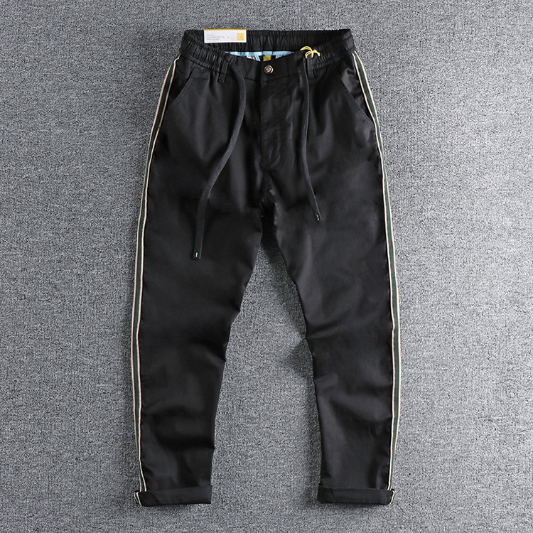 GrogeousBen Men's Side webbing patchwork washed to make old retro sweatpants for men