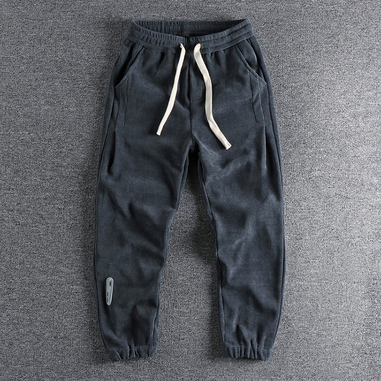 GrogeousBen Men's Corduroy casual pants men's three-dimensional cut hang shape all the youth sports sweatpants