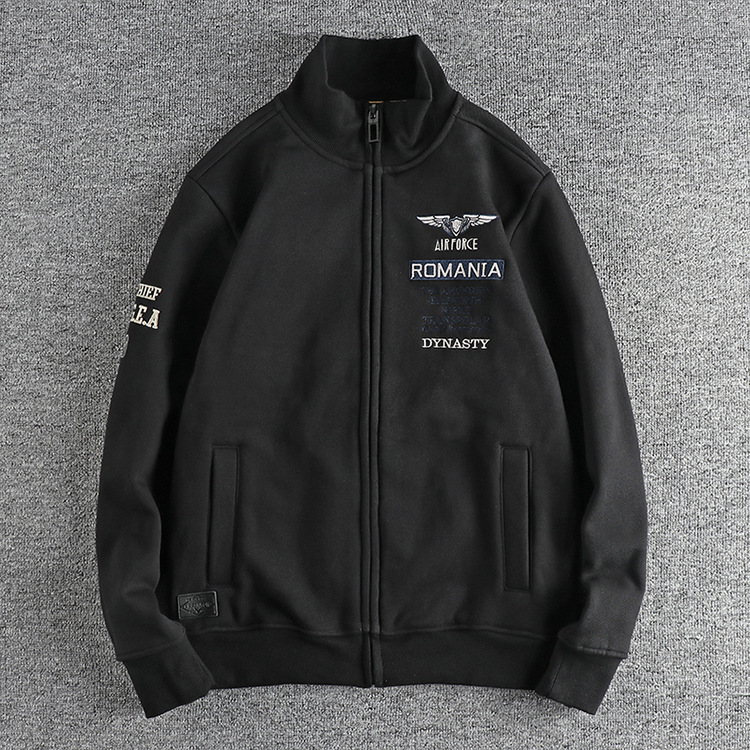 GrogeousBen Men's High quality vintage cardigan coat metal zipper fleece jacket letter cardigan embroidered jacket windbreaker jacket