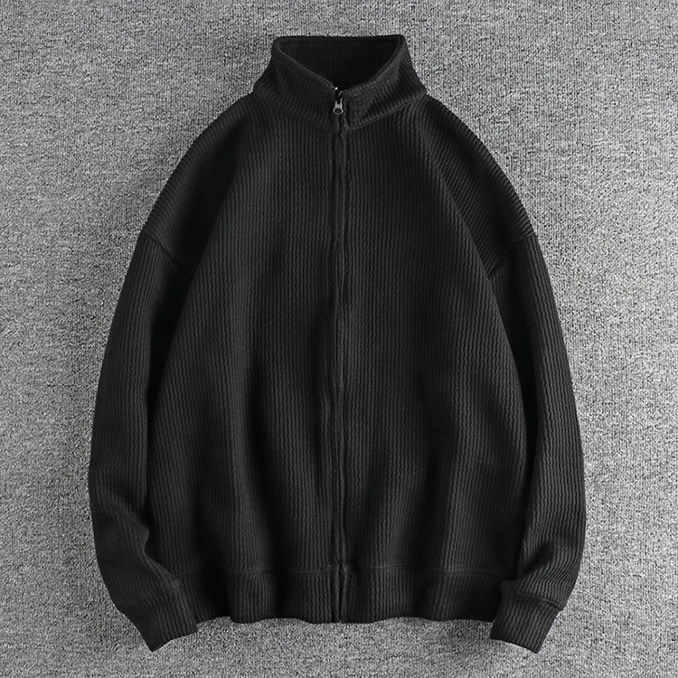GrogeousBen Men's Winter Solid Back Label Standing Neck Sweater Vintage Loose Cardigan Knit Men's