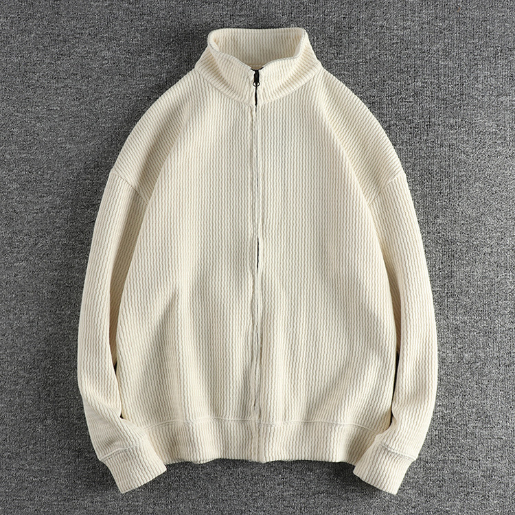 GrogeousBen Men's Winter Solid Back Label Standing Neck Sweater Vintage Loose Cardigan Knit Men's