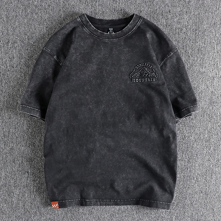 GrogeousBen Men's Washing T Shirt High Quality Cotton Hip Hop High Street Style Logo Graphics Custom Embroidered T-Shirt