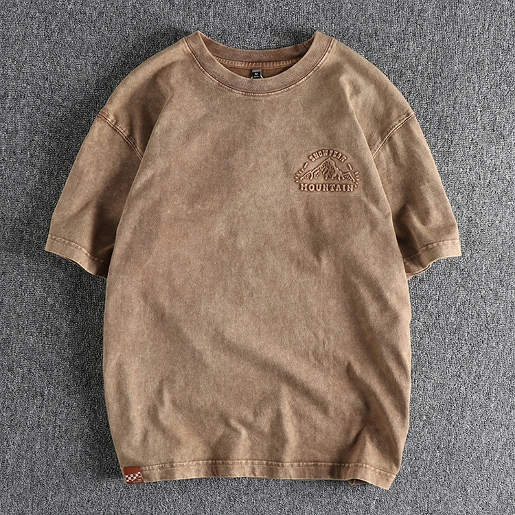 GrogeousBen Men's Washing T Shirt High Quality Cotton Hip Hop High Street Style Logo Graphics Custom Embroidered T-Shirt