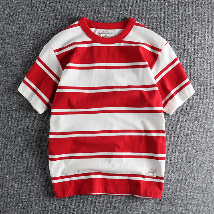 GrogeousBen Men's O-Neck Loose T Shirt Short Sleeved Casual Tee Shirt Printed Stripes T-Shirts For Men