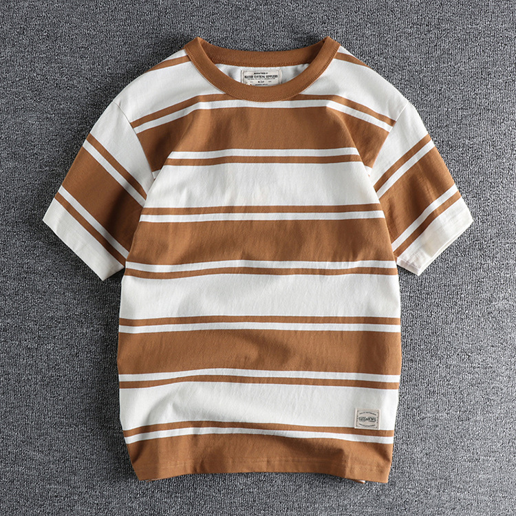 GrogeousBen Men's O-Neck Loose T Shirt Short Sleeved Casual Tee Shirt Printed Stripes T-Shirts For Men