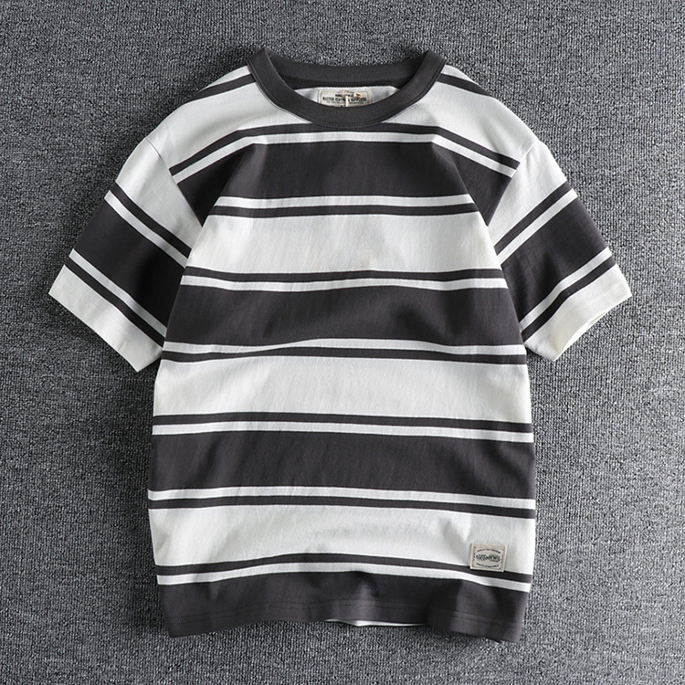 GrogeousBen Men's O-Neck Loose T Shirt Short Sleeved Casual Tee Shirt Printed Stripes T-Shirts For Men