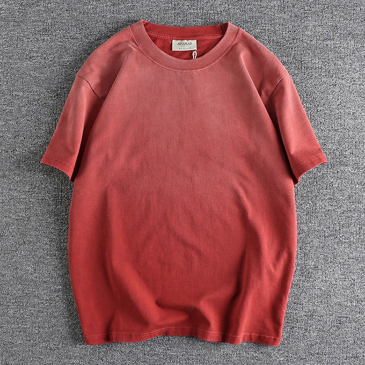 GrogeousBen Men's Gradual heavy wash vintage cotton short-sleeved men's T-shirt  loose and comfortable