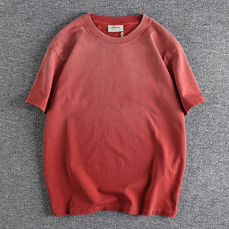 GrogeousBen Men's Gradual heavy wash vintage cotton short-sleeved men's T-shirt  loose and comfortable