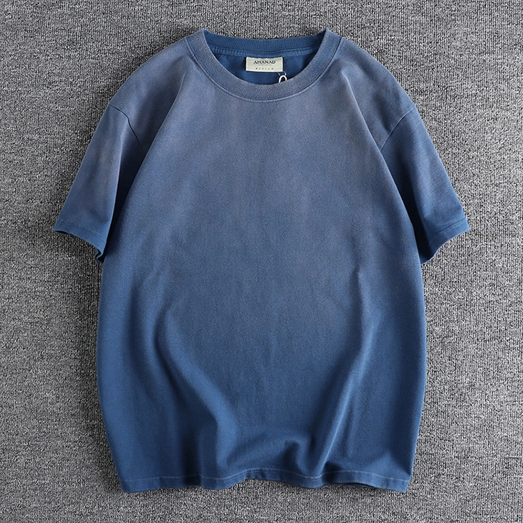GrogeousBen Men's Gradual heavy wash vintage cotton short-sleeved men's T-shirt  loose and comfortable