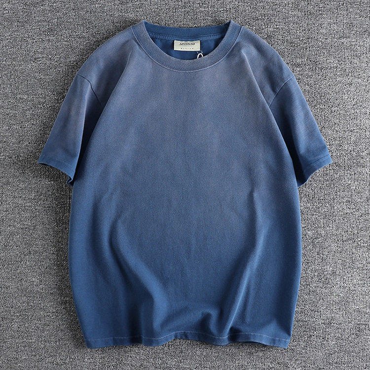 GrogeousBen Men's Gradual heavy wash vintage cotton short-sleeved men's T-shirt  loose and comfortable