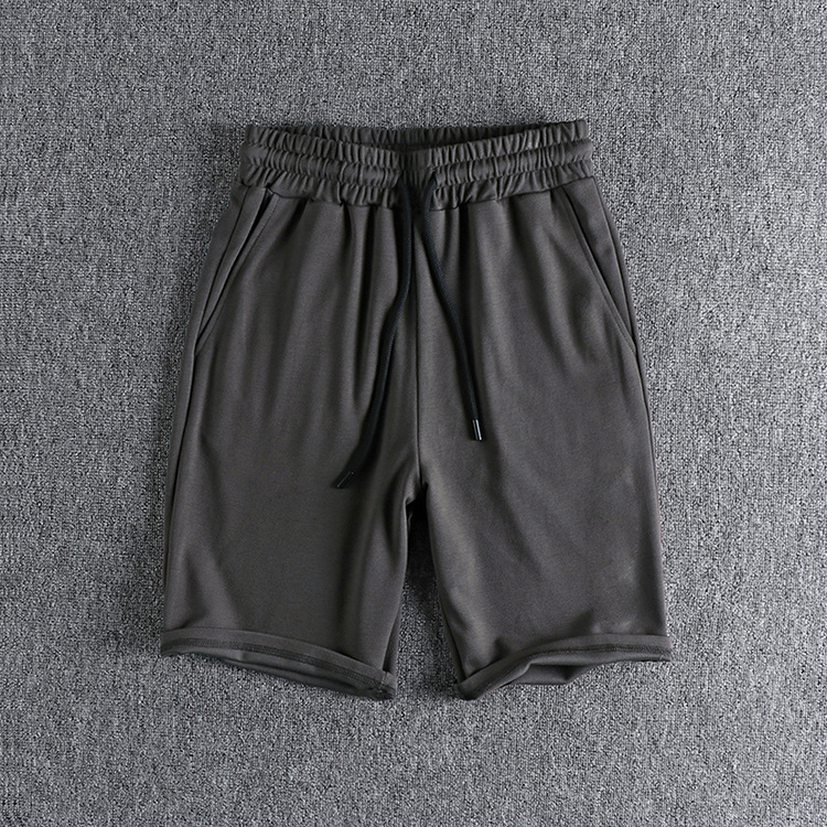 GrogeousBen Men's Knit fabric solid color all-match casual shorts men's comfortable drawstring waist simple sports fifth pants