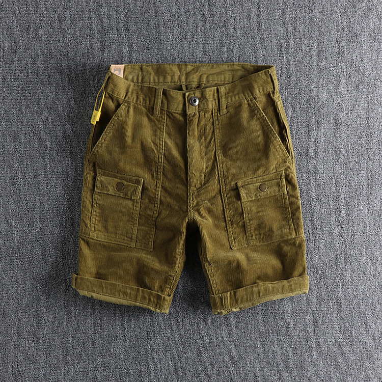 GrogeousBen Men's casual shorts corduroy versatile five-point pants overalls shorts