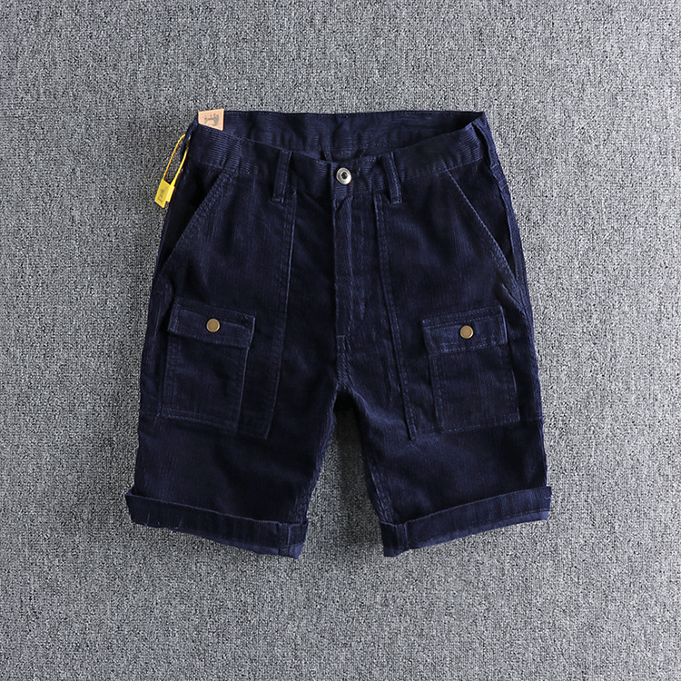 GrogeousBen Men's casual shorts corduroy versatile five-point pants overalls shorts