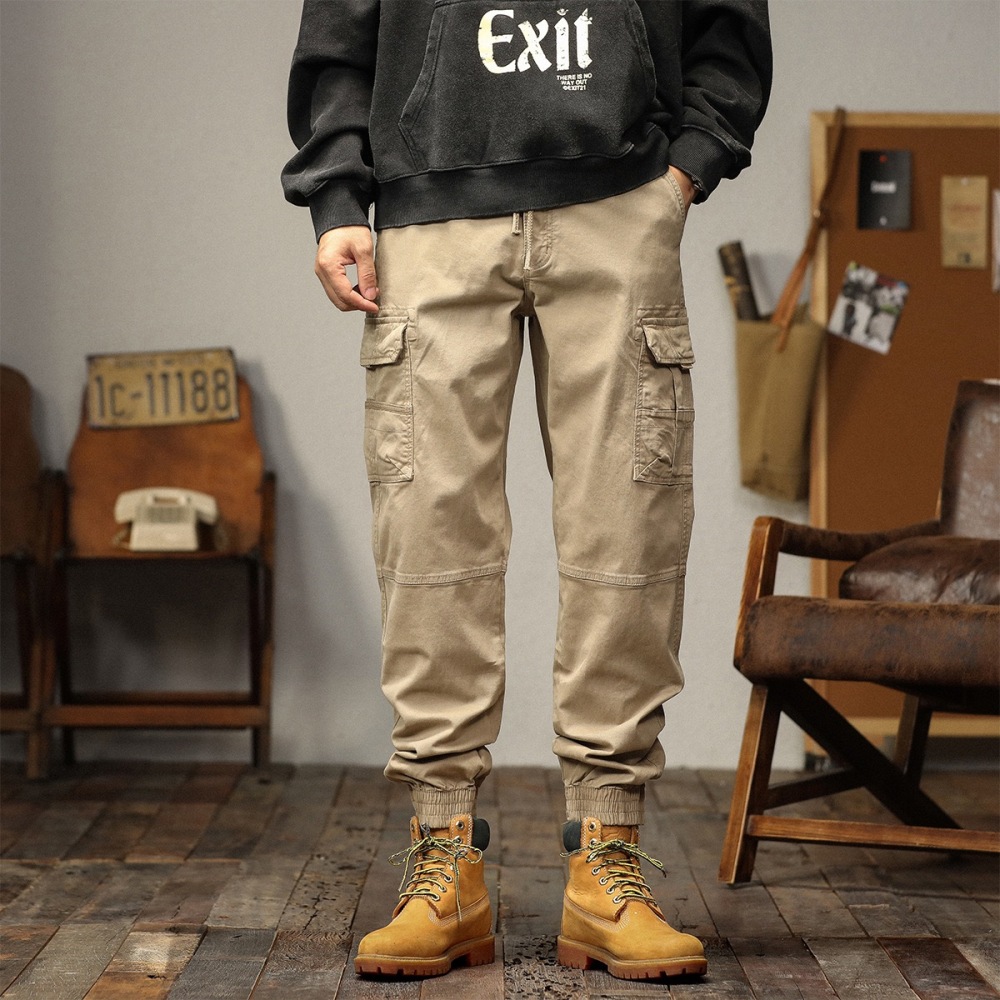 GrogeousBen Men's Stretchy Cotton Trousers For Men Pockets Joggers Men Cargo Pants Mens Cargo Jogger Trousers Pants
