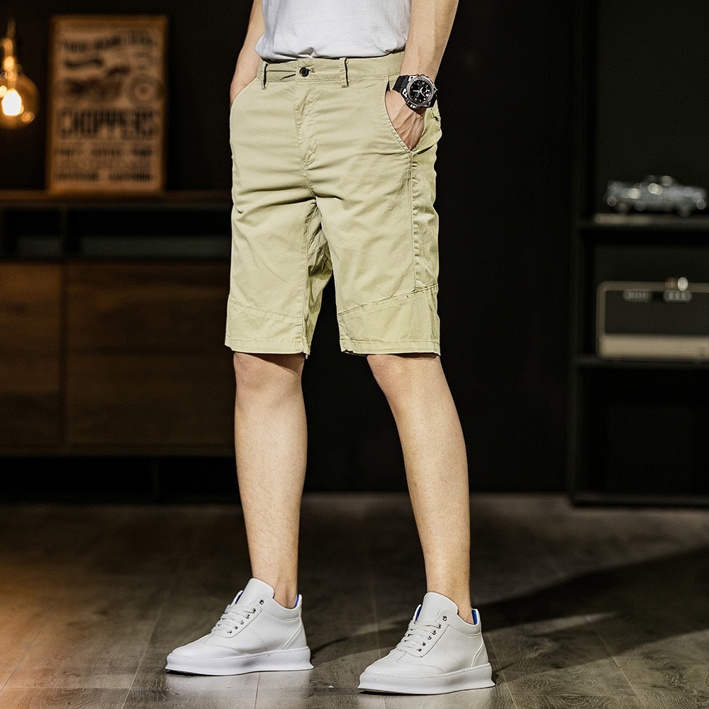 GrogeousBen Men's 2023  Casual Shorts Solid Denim Straight Slim Shorts With Label