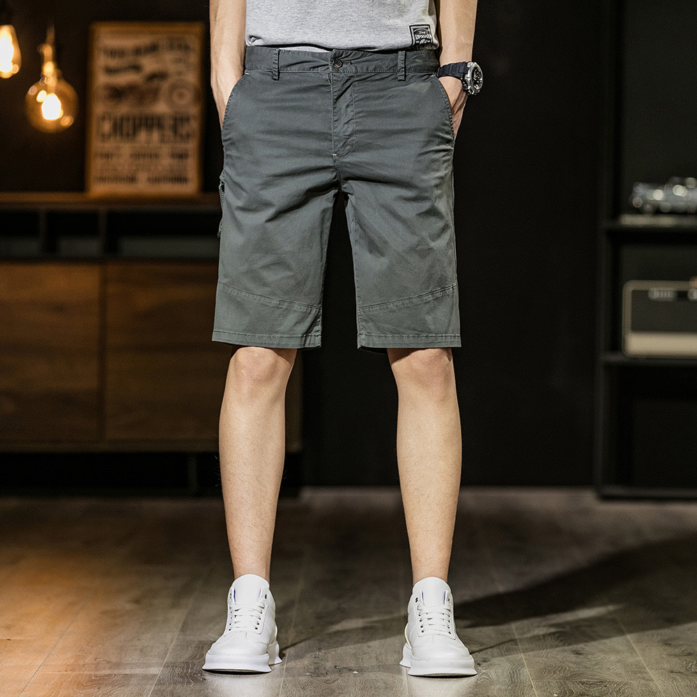 GrogeousBen Men's 2023  Casual Shorts Solid Denim Straight Slim Shorts With Label