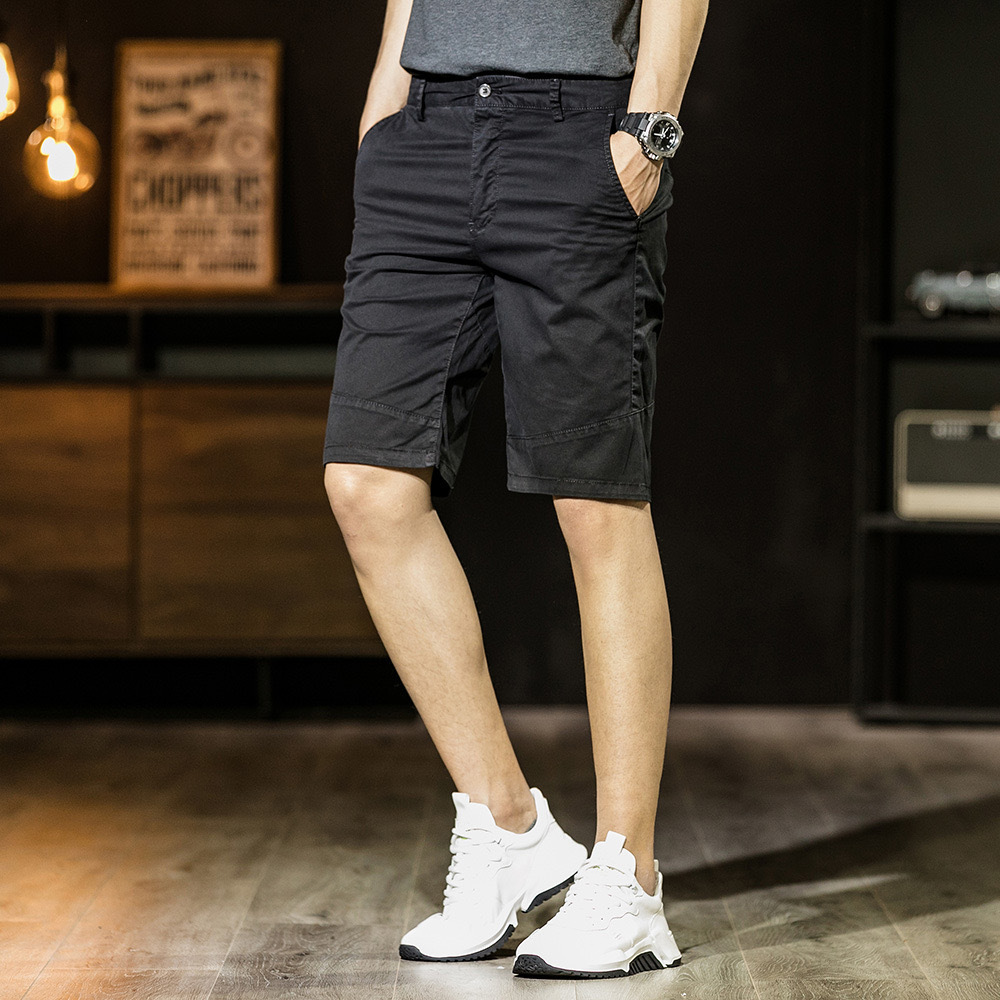 GrogeousBen Men's 2023  Casual Shorts Solid Denim Straight Slim Shorts With Label