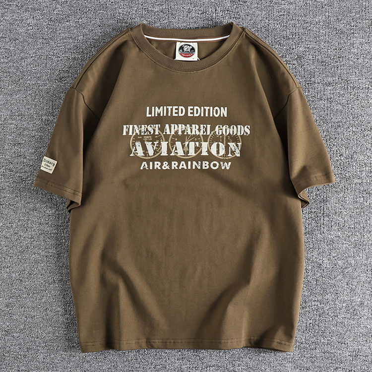 GrogeousBen Men's Heavy cotton wash short sleeve comfortable everything goes with vintage lettering loose men's T-shirt