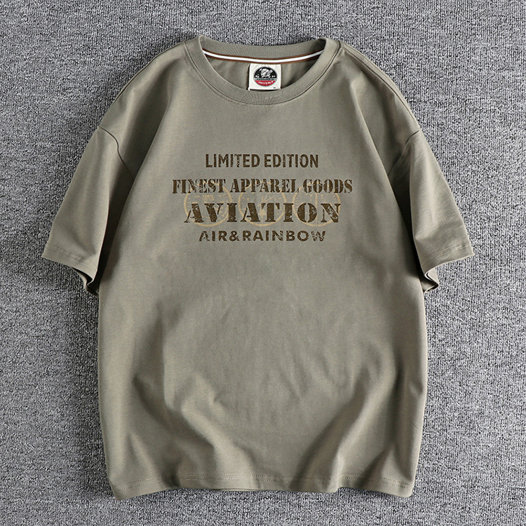 GrogeousBen Men's Heavy cotton wash short sleeve comfortable everything goes with vintage lettering loose men's T-shirt