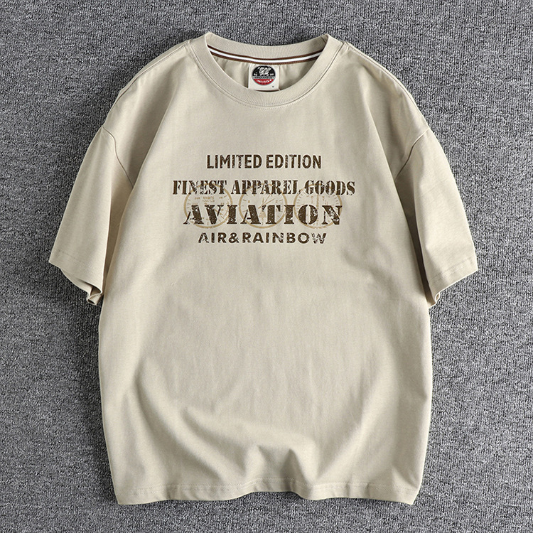 GrogeousBen Men's Heavy cotton wash short sleeve comfortable everything goes with vintage lettering loose men's T-shirt
