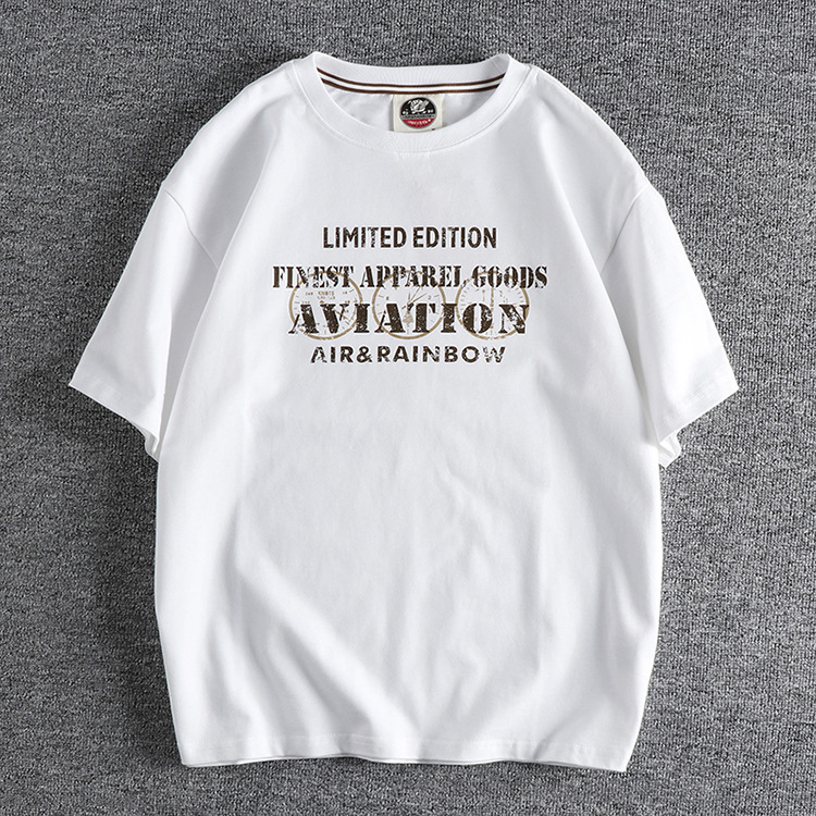 GrogeousBen Men's Heavy cotton wash short sleeve comfortable everything goes with vintage lettering loose men's T-shirt