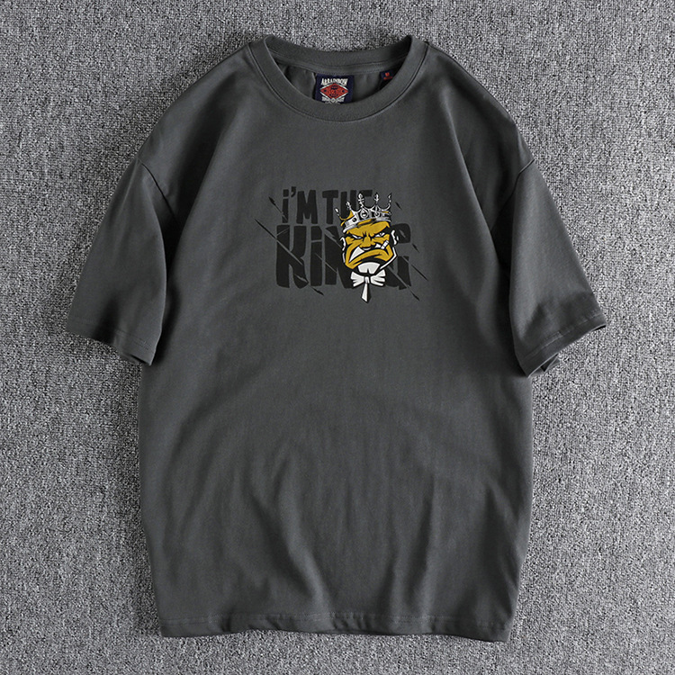 GrogeousBen Men's Fun cartoon letter print short sleeve men's T-shirt washed cotton loose