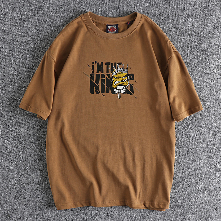 GrogeousBen Men's Fun cartoon letter print short sleeve men's T-shirt washed cotton loose